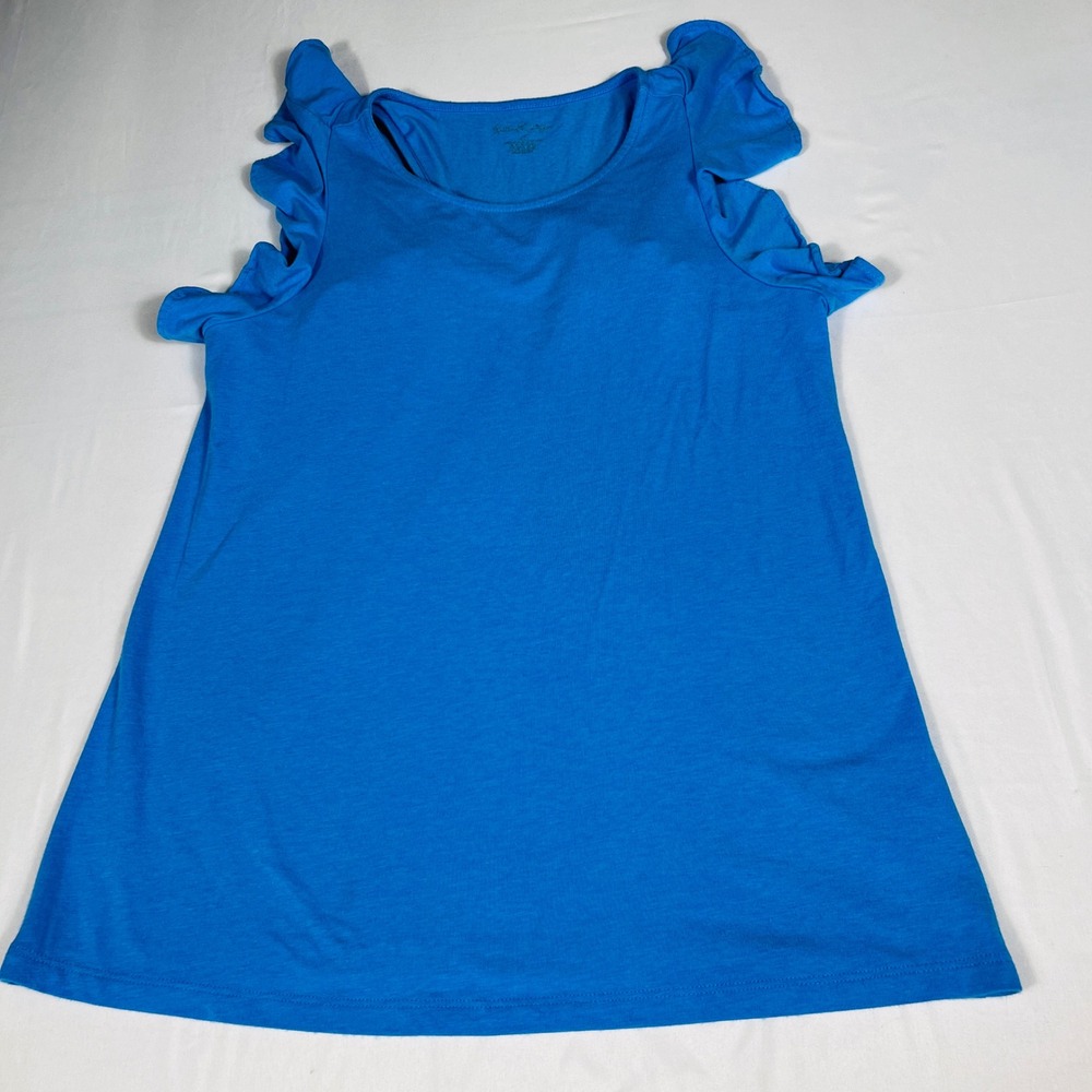 Lilly Pulitzer Blue Ruffle‎ Flutter Sleeve Pima Cotton Blend Tank Top XS